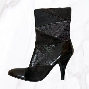 Nine West Women's Brown Leather Patchwork‎ Heeled Calf Booties, Size 7.5